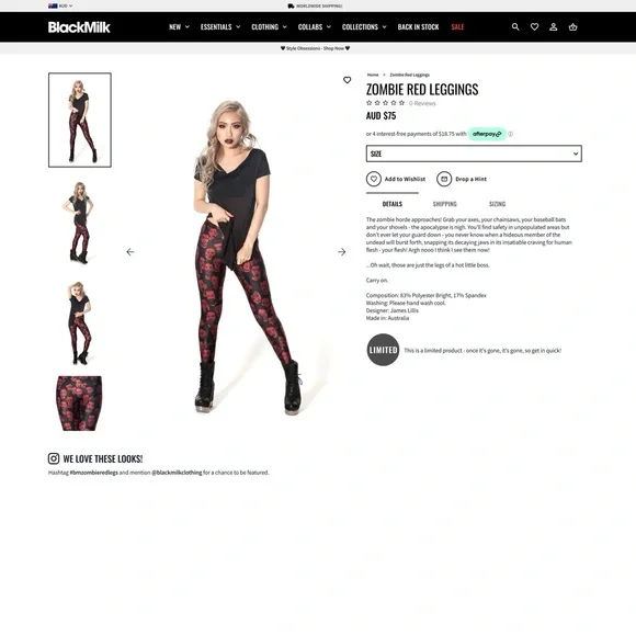 BlackMilk Zombie Red Leggings - Picture 5 of 5